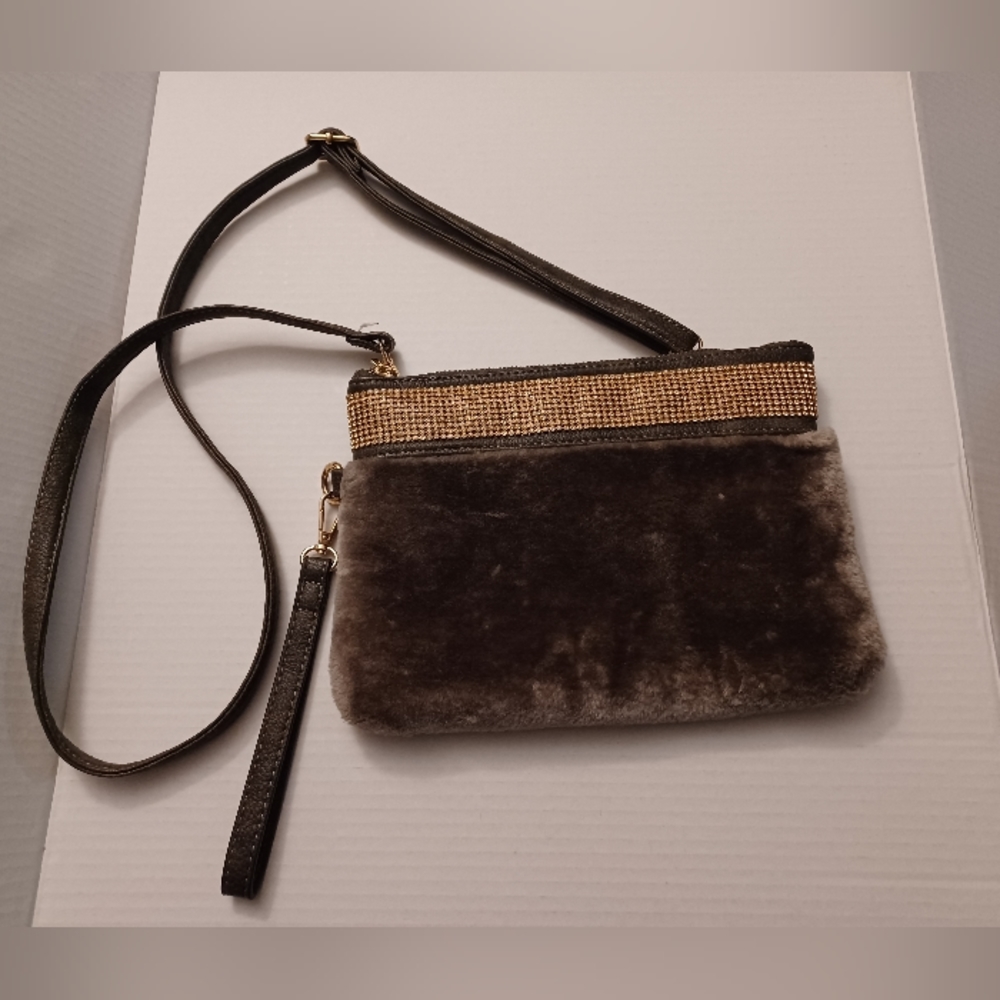 4/$60 Faux-fur/Faux-leather Purse With Rhinestone Decor